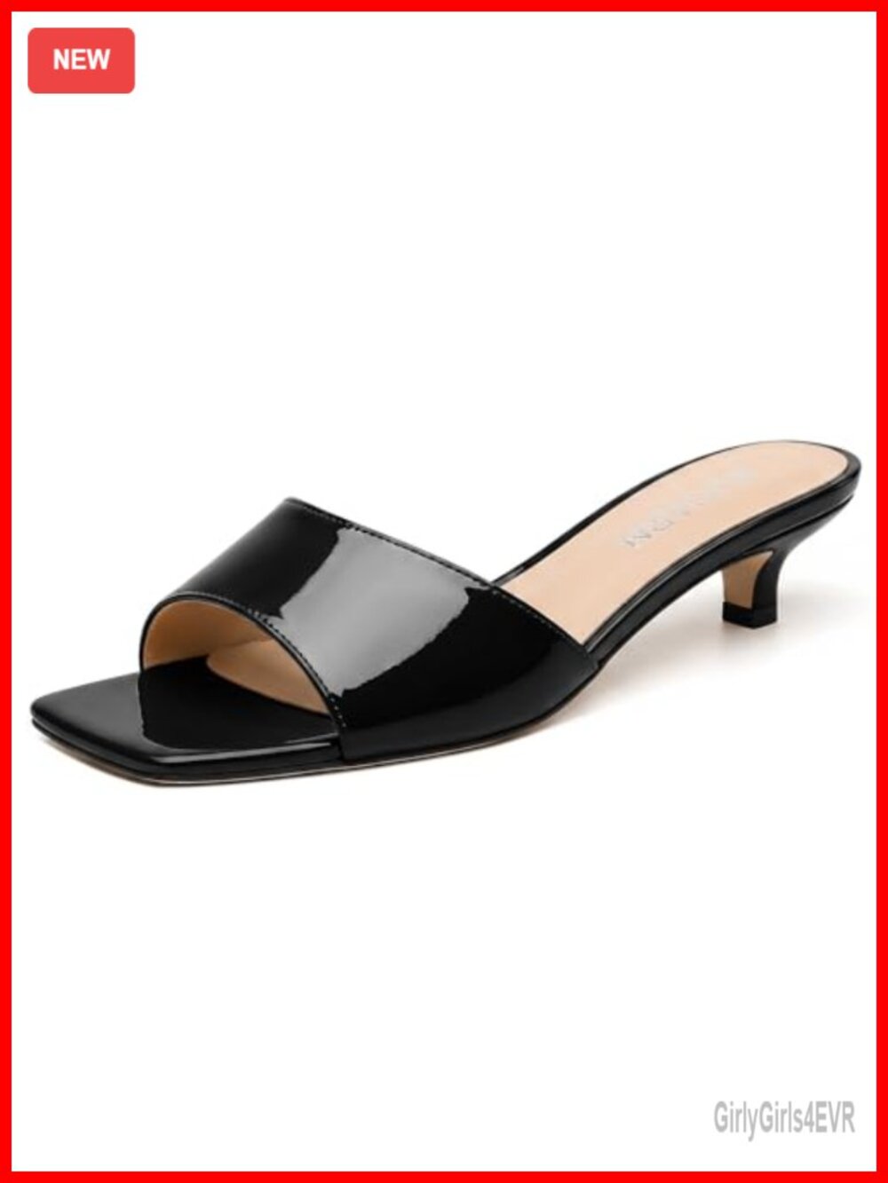 Kitten Heel Mules Slip On Backless Heeled Sandals Patent Open Toe